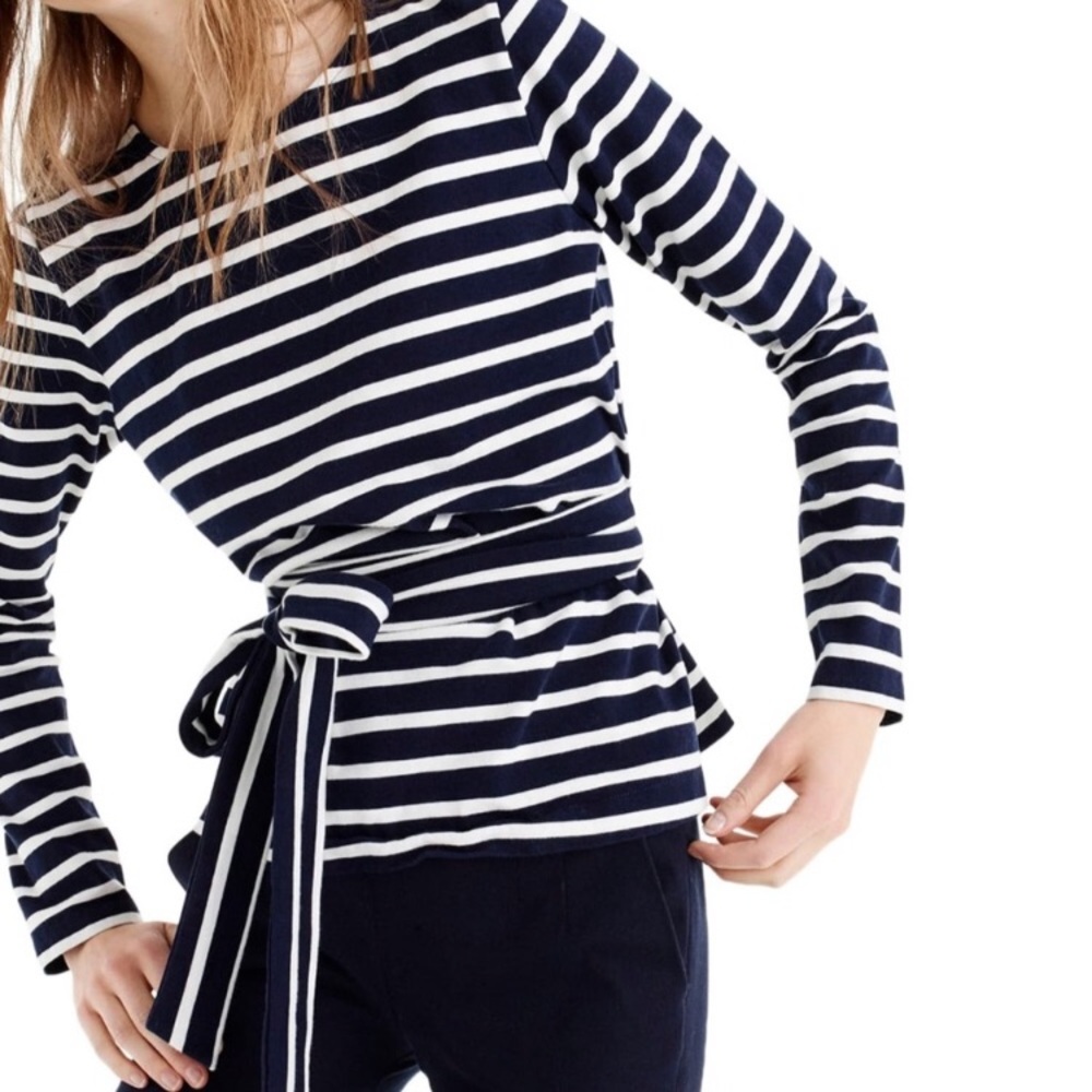 J. Crew Wrap Crewneck Top Navy White XXS